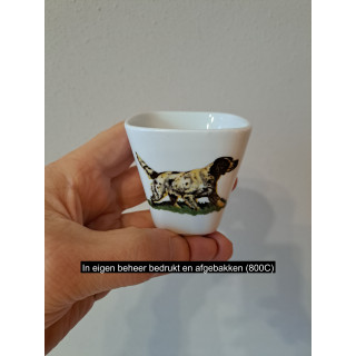 Bloempotje met Engelse setter hond, porselein 6x6x6cm