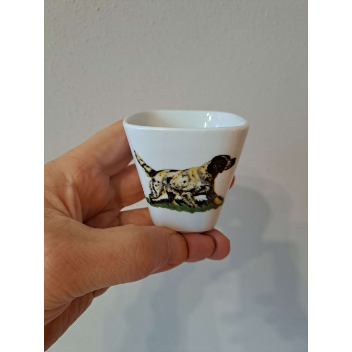 Bloempotje met Engelse setter hond, porselein 6x6x6cm - handgemaakt