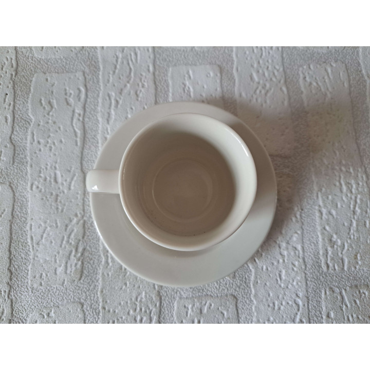 Kop en schotel met Ezel met mand, porselein D14x7.5cm - handgemaakt