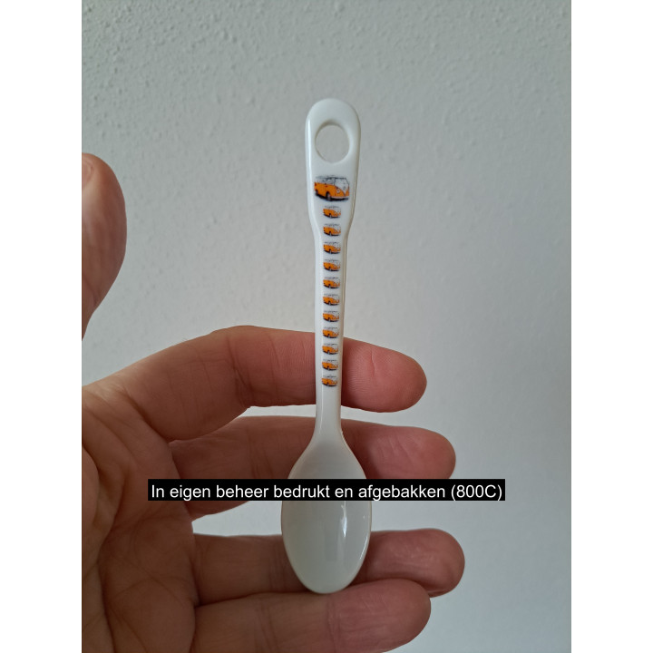 Theelepeltje oranje Volkswagen bus, porselein 13x2.5x1.5cm