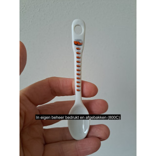 Theelepeltje rood Volkswagen bus, porselein 13x2.5x1.5cm