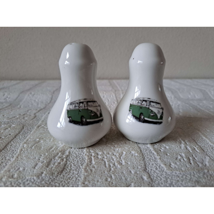 Volkswagen bus peper en zoutstel porselein D5.5xH8cm gn - peper en zoutstellen