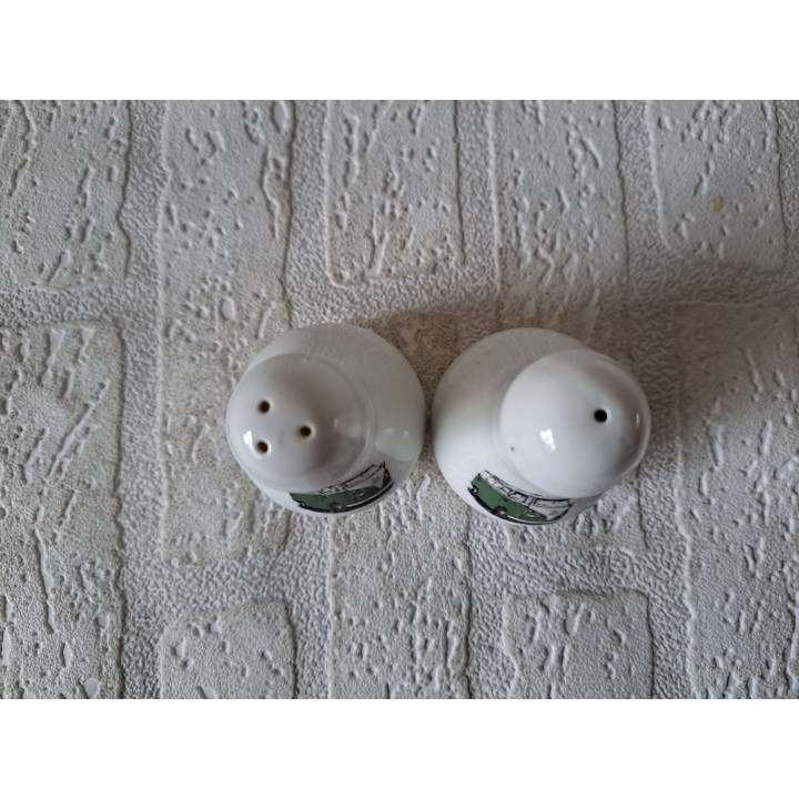 Green VW Bus Salt Pepper Set Porcelain