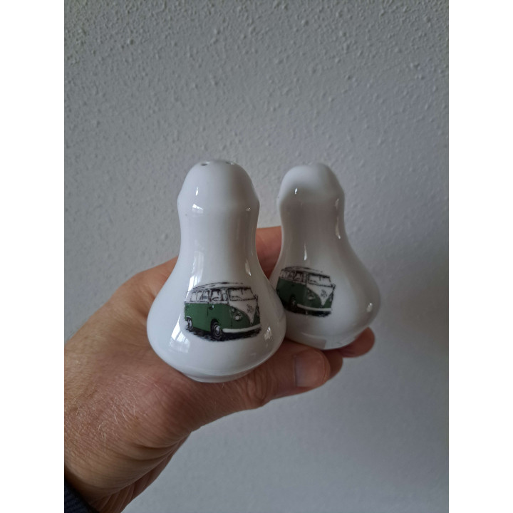 Volkswagen bus peper en zoutstel porselein D5.5xH8cm gn - peper en zoutstellen