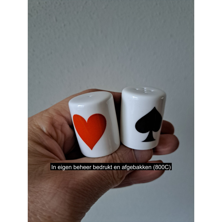 Speelkaarten symbolen peper en zoutstel, porselein D2.5xH4cm