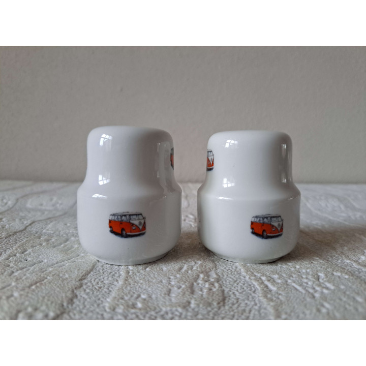VW Bussen Peper Zoutstel Porselein D4.5xH6cm - Kleurrijk