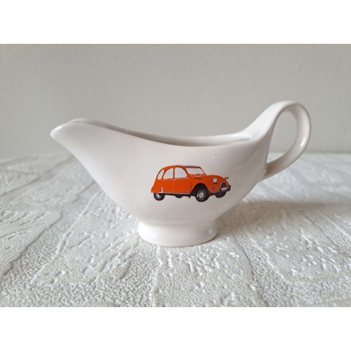 Melkkan met Citroen 2CV, porselein 14x5.5x8cm - handgemaakt