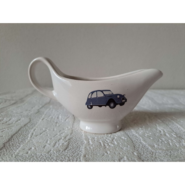 Melkkan met Citroen 2CV, porselein 14x5.5x8cm - handgemaakt