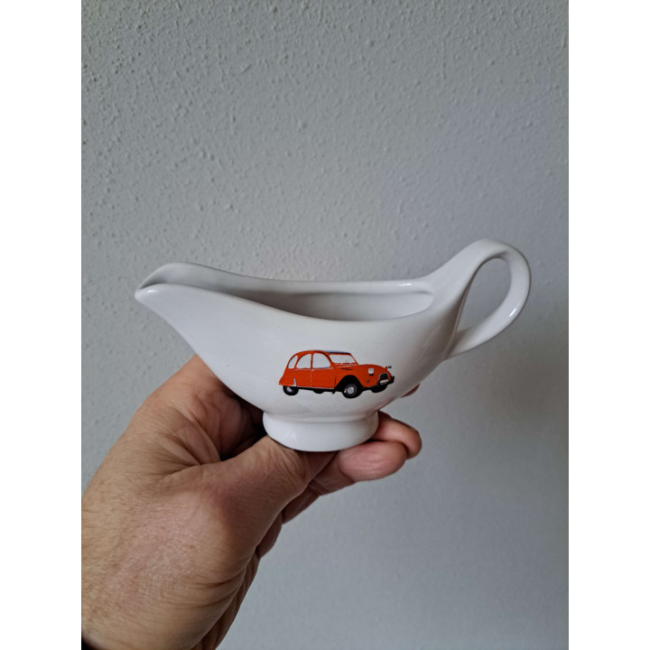 Melkkan met Citroen 2CV, porselein 14x5.5x8cm - handgemaakt
