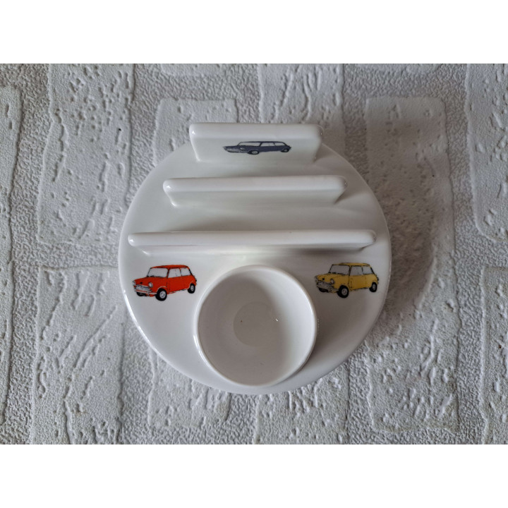 Eierdopje, toasthouder Mini Cooper 1956, porselein D11.5xH5cm - handgemaakt