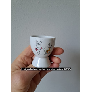 Eierdopje met konijnen, porselein D5xH6cm