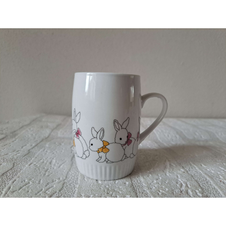 Beker mok met konijnen, porselein D6xH8.5cm - handgemaakt