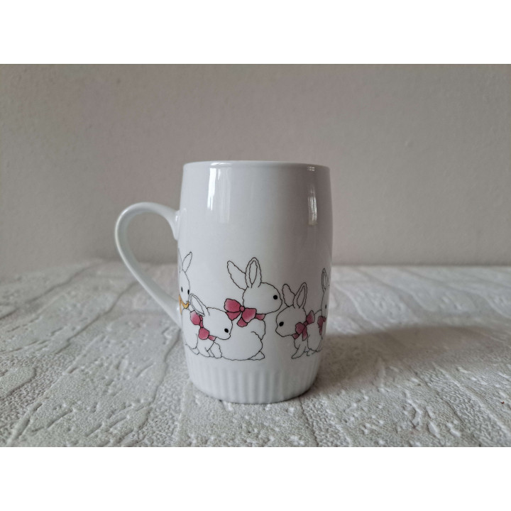 Beker mok met konijnen, porselein D6xH8.5cm - handgemaakt