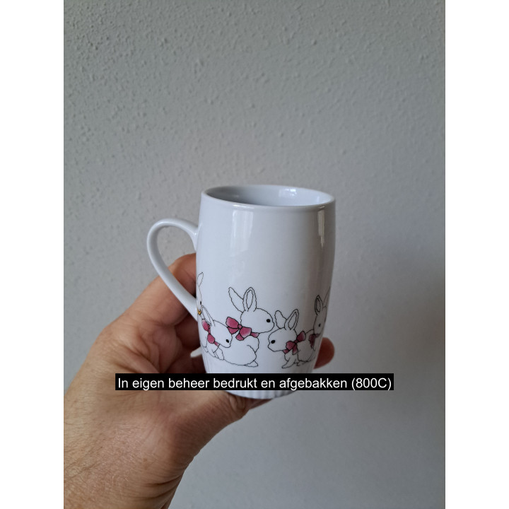 Beker mok met konijnen, porselein D6xH8.5cm