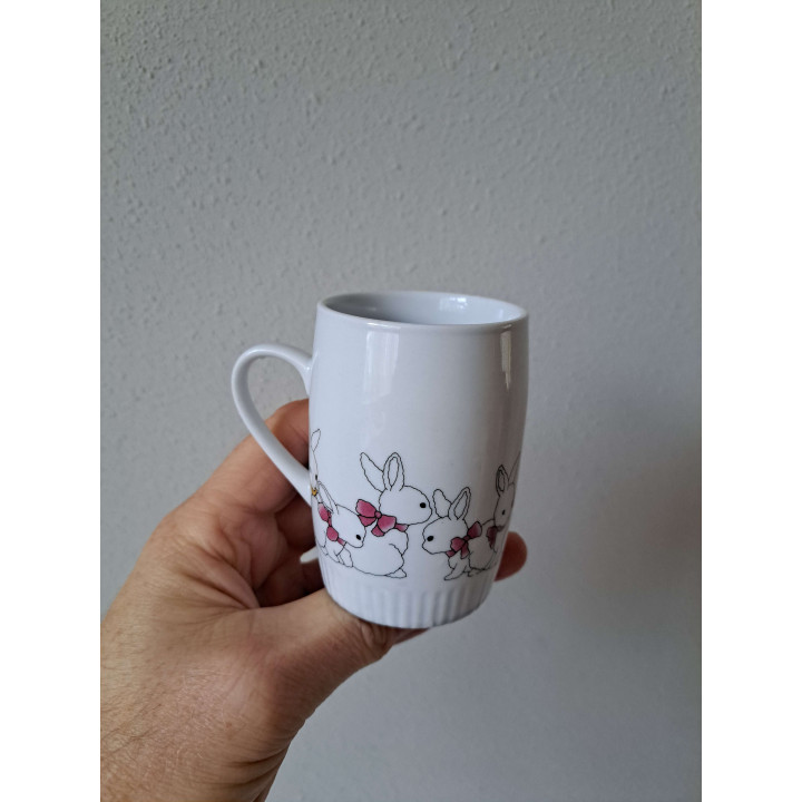 Beker mok met konijnen, porselein D6xH8.5cm - handgemaakt