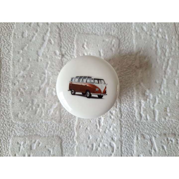 Pillendoosje met Volkswagen combi bus, porselein D4.5xH2.5cm - handgemaakt