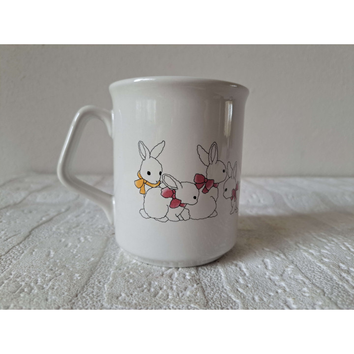 Beker mok met konijnen, porselein D8xH9.5cm - handgemaakt