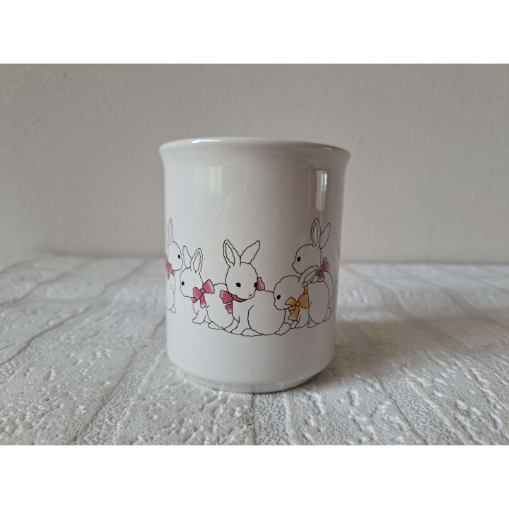 Beker mok met konijnen, porselein D8xH9.5cm - handgemaakt