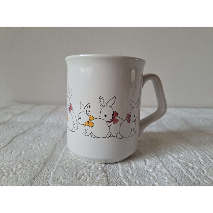 Beker mok met konijnen, porselein D8xH9.5cm - handgemaakt