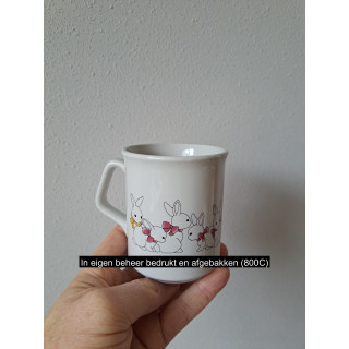 Beker mok met konijnen, porselein D8xH9.5cm