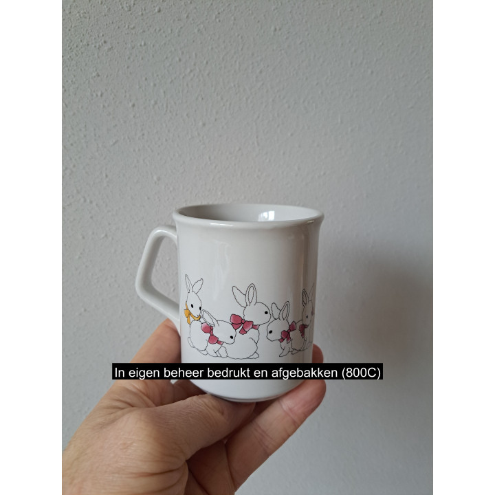 Beker mok met konijnen, porselein D8xH9.5cm