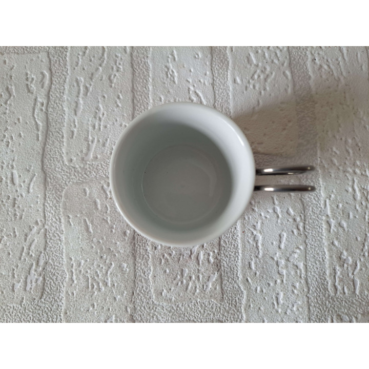 Kop en schotel met oranje Volkswagen bus, porselein D7.5x6cm - handgemaakt