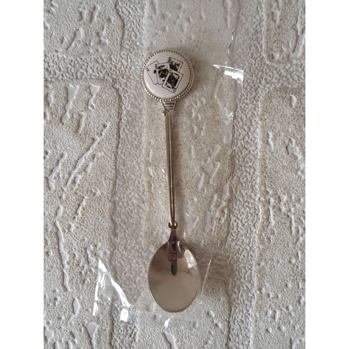 Theelepeltje zwarte Speelkaarten metaal - porselein 2x11.5cm - Verzamelobject