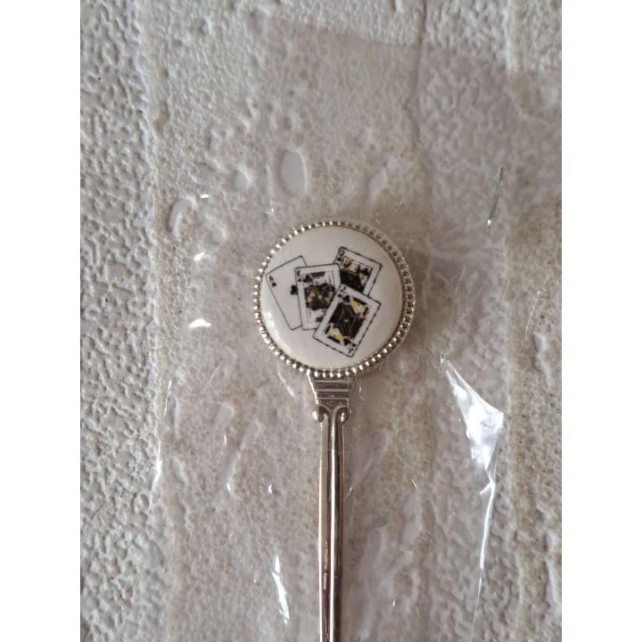 Theelepeltje zwarte Speelkaarten metaal - porselein 2x11.5cm - Verzamelobject