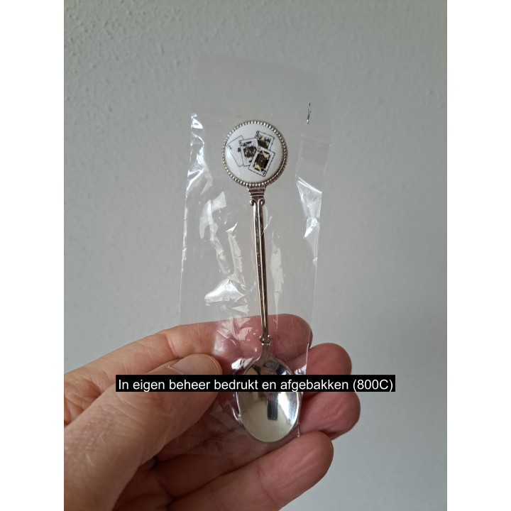 Theelepeltje zwarte Speelkaarten metaal - porselein 2x11.5cm