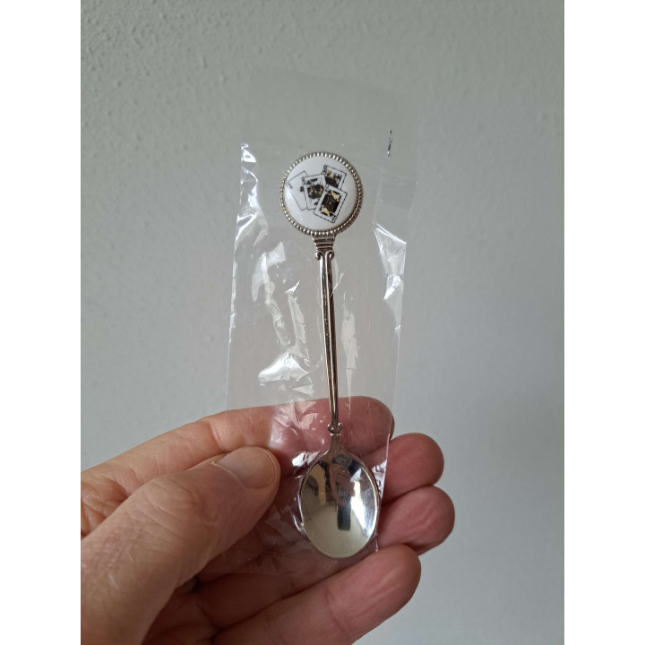 Theelepeltje zwarte Speelkaarten metaal - porselein 2x11.5cm - Verzamelobject