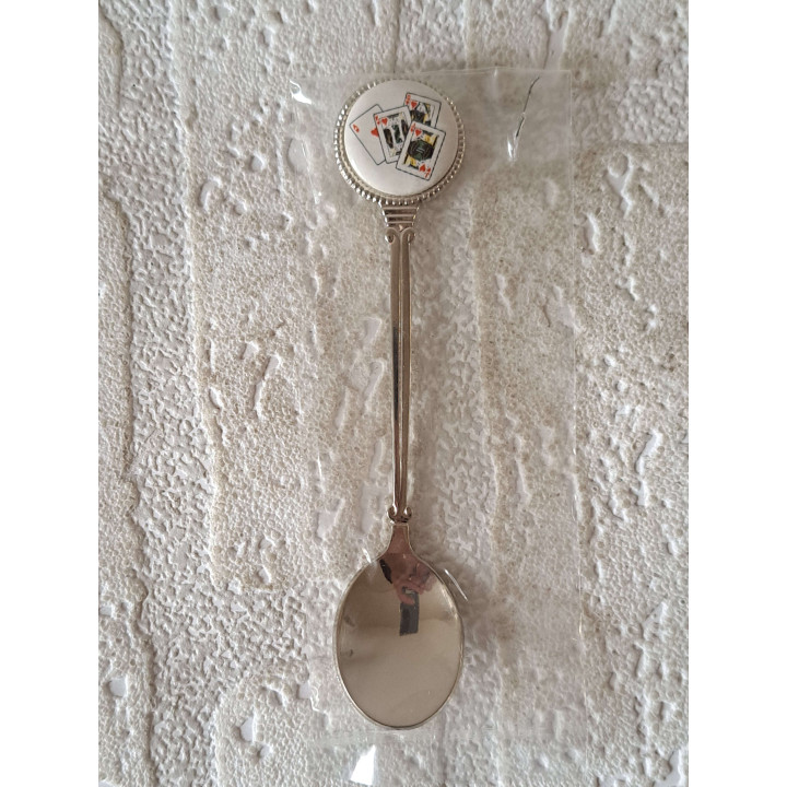 Theelepeltje rode Speelkaarten, metaal - porselein 2x11.5cm - Verzamelobject