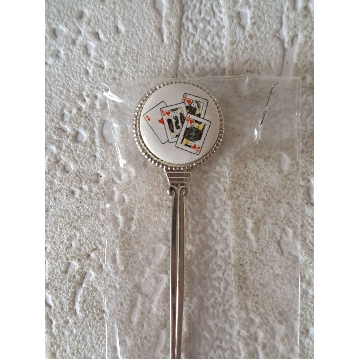 Theelepeltje rode Speelkaarten, metaal - porselein 2x11.5cm - Verzamelobject