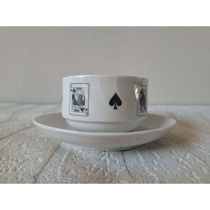 Kop en schotel Speelkaarten Schoppen, porselein D14xH6cm - kop en schotels