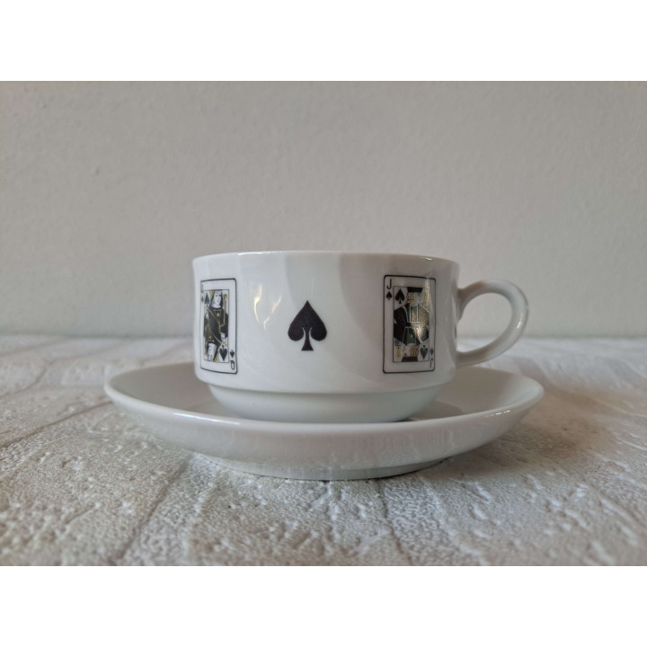Kop en schotel Speelkaarten Schoppen, porselein D14xH6cm - kop en schotels