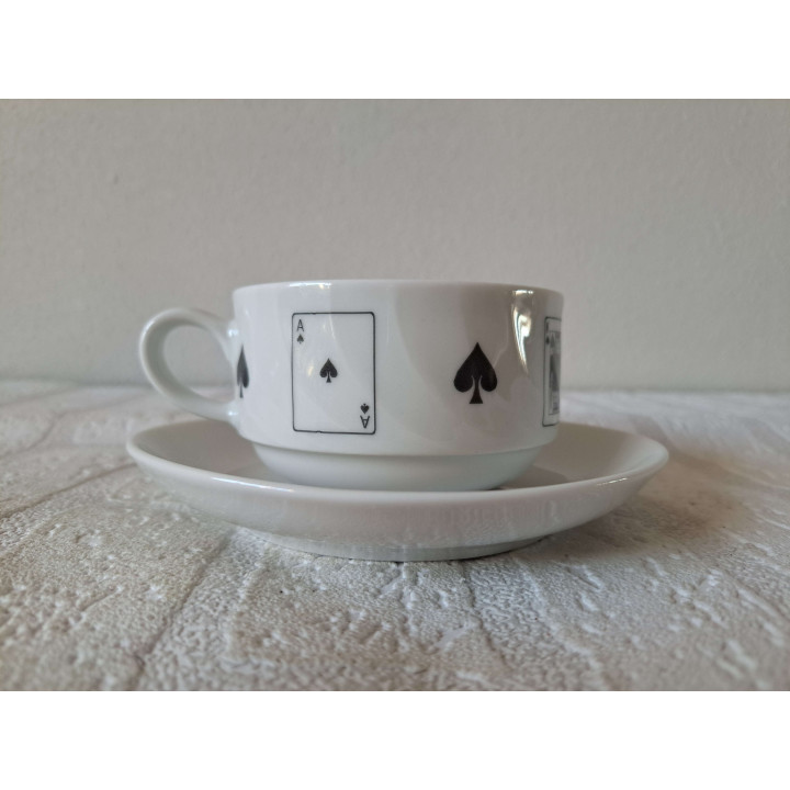 Kop en schotel Speelkaarten Schoppen, porselein D14xH6cm - kop en schotels