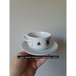 Kop en schotel Speelkaarten Schoppen, porselein D14xH6cm