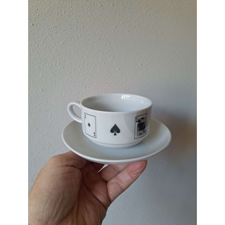 Kop en schotel Speelkaarten Schoppen, porselein D14xH6cm - kop en schotels