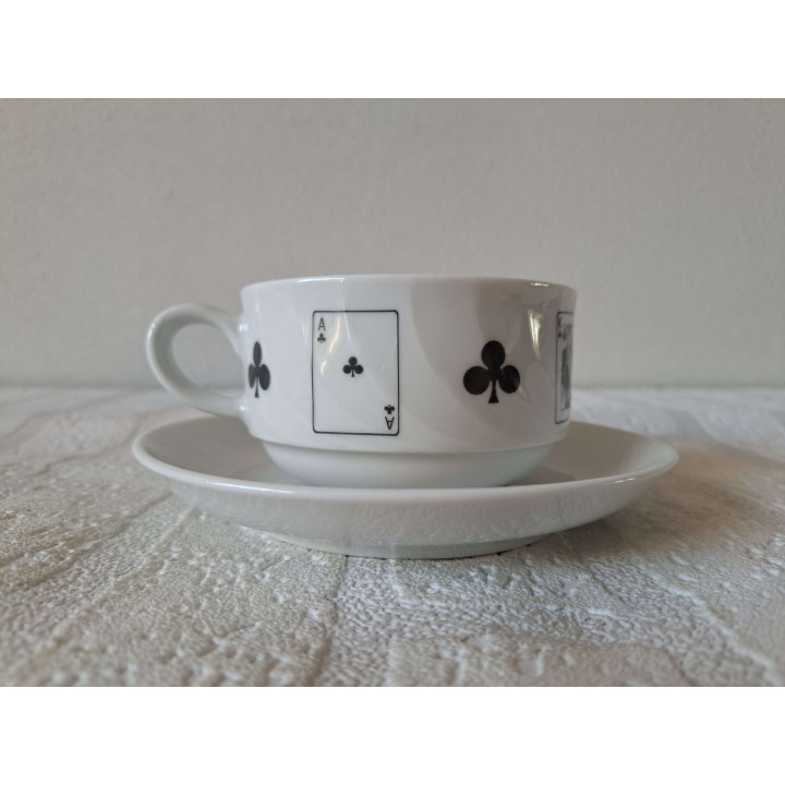 Kop en schotel Speelkaarten Klaveren, porselein D14xH6cm - kop en schotels