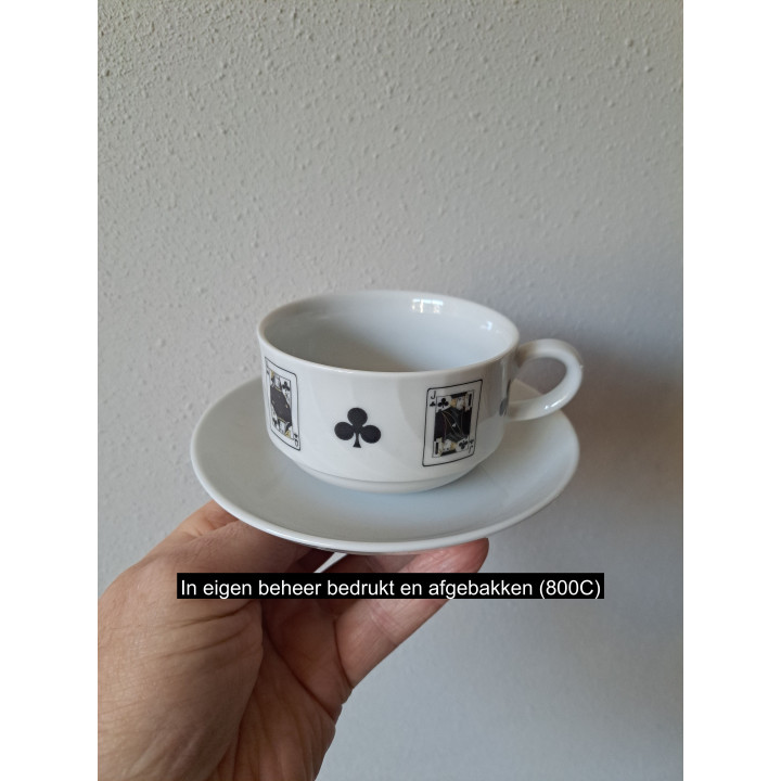 Kop en schotel Speelkaarten Klaveren, porselein D14xH6cm