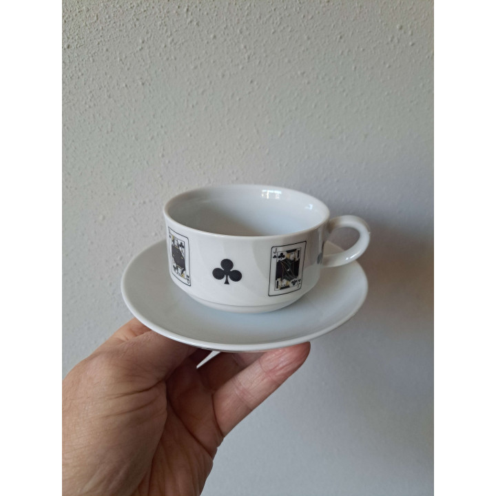 Kop en schotel Speelkaarten Klaveren, porselein D14xH6cm - kop en schotels