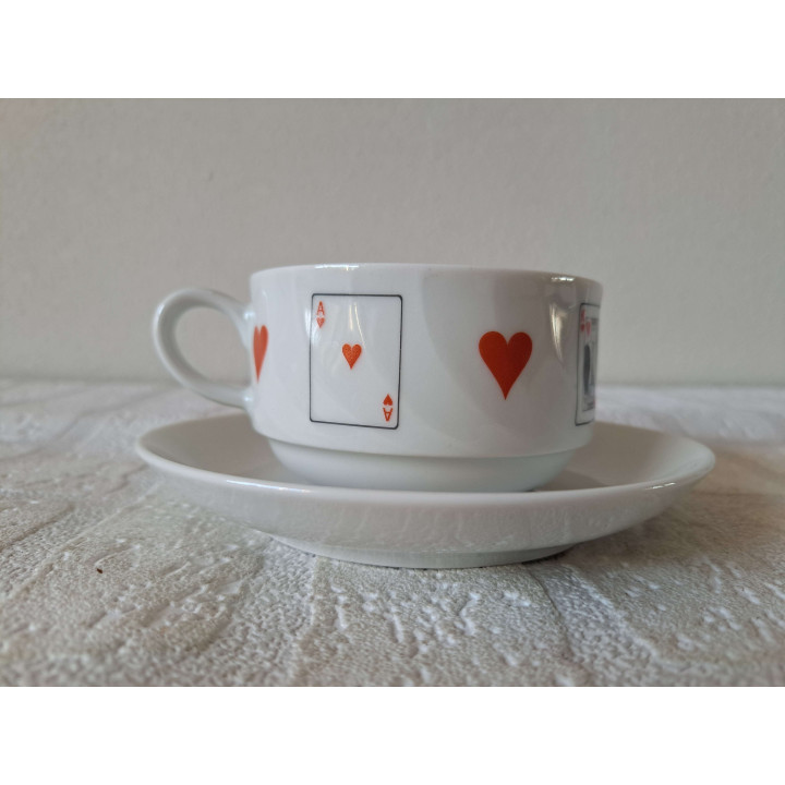 Kop en schotel Speelkaarten Harten, porselein D14xH6cm - kop en schotels