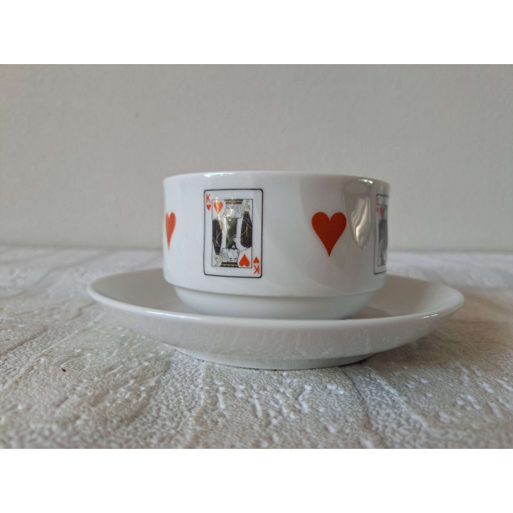 Kop en schotel Speelkaarten Harten, porselein D14xH6cm - kop en schotels