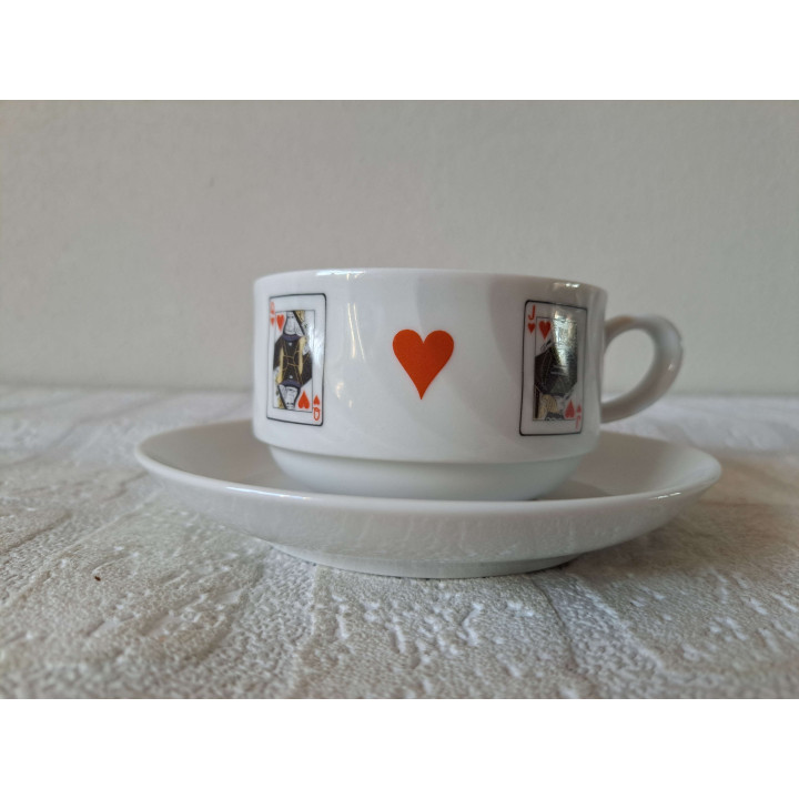 Kop en schotel Speelkaarten Harten, porselein D14xH6cm - kop en schotels