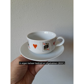 Kop en schotel Speelkaarten Harten, porselein D14xH6cm