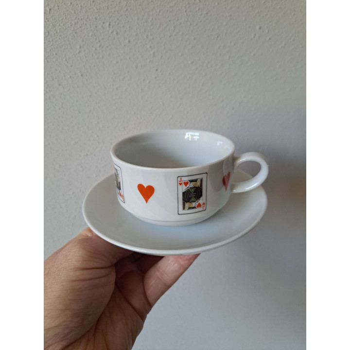 Kop en schotel Speelkaarten Harten, porselein D14xH6cm - kop en schotels