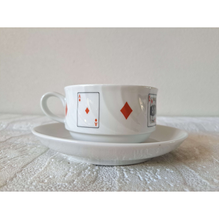 Kop en schotel Speelkaarten Ruiten, porselein D14xH6cm - kop en schotels