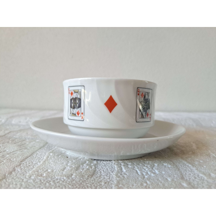 Kop en schotel Speelkaarten Ruiten, porselein D14xH6cm - kop en schotels