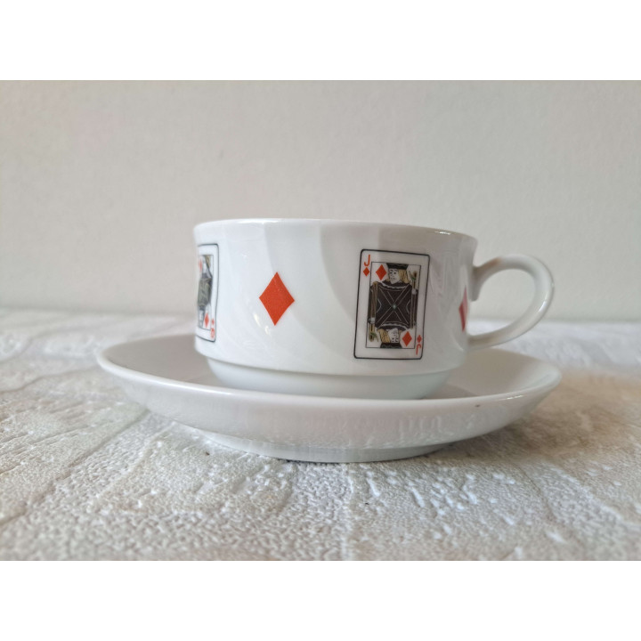 Kop en schotel Speelkaarten Ruiten, porselein D14xH6cm - kop en schotels