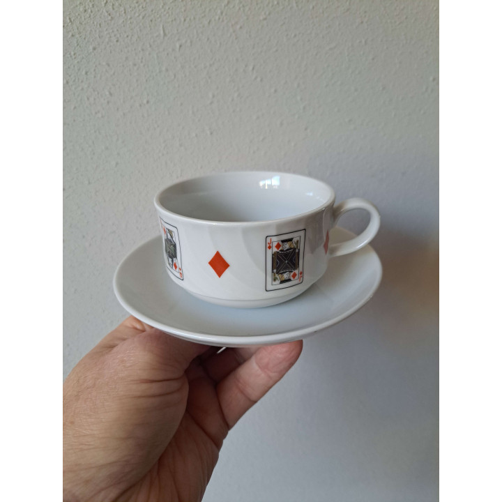 Kop en schotel Speelkaarten Ruiten, porselein D14xH6cm - kop en schotels