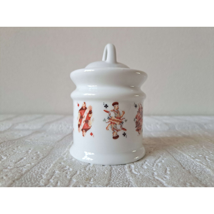 Suikerpot met Jokers Speelkaarten, porselein D7xH10cm - handgemaakt